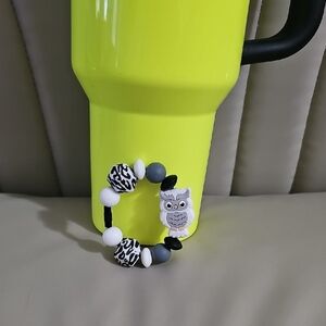Grey Owl Tumbler Charm With Silicone Marbled Beads
